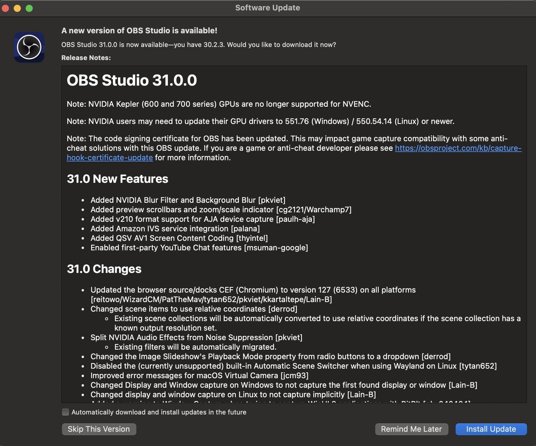 OBS Studio Update